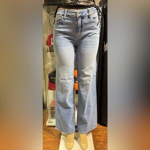 High Rise Blue Jeans with Distressed Details